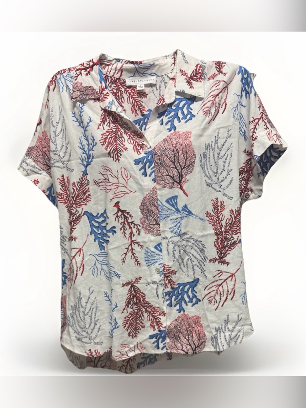 Jane And Delancey White Coral Reef Print Button Down Shirt Women’s Medium